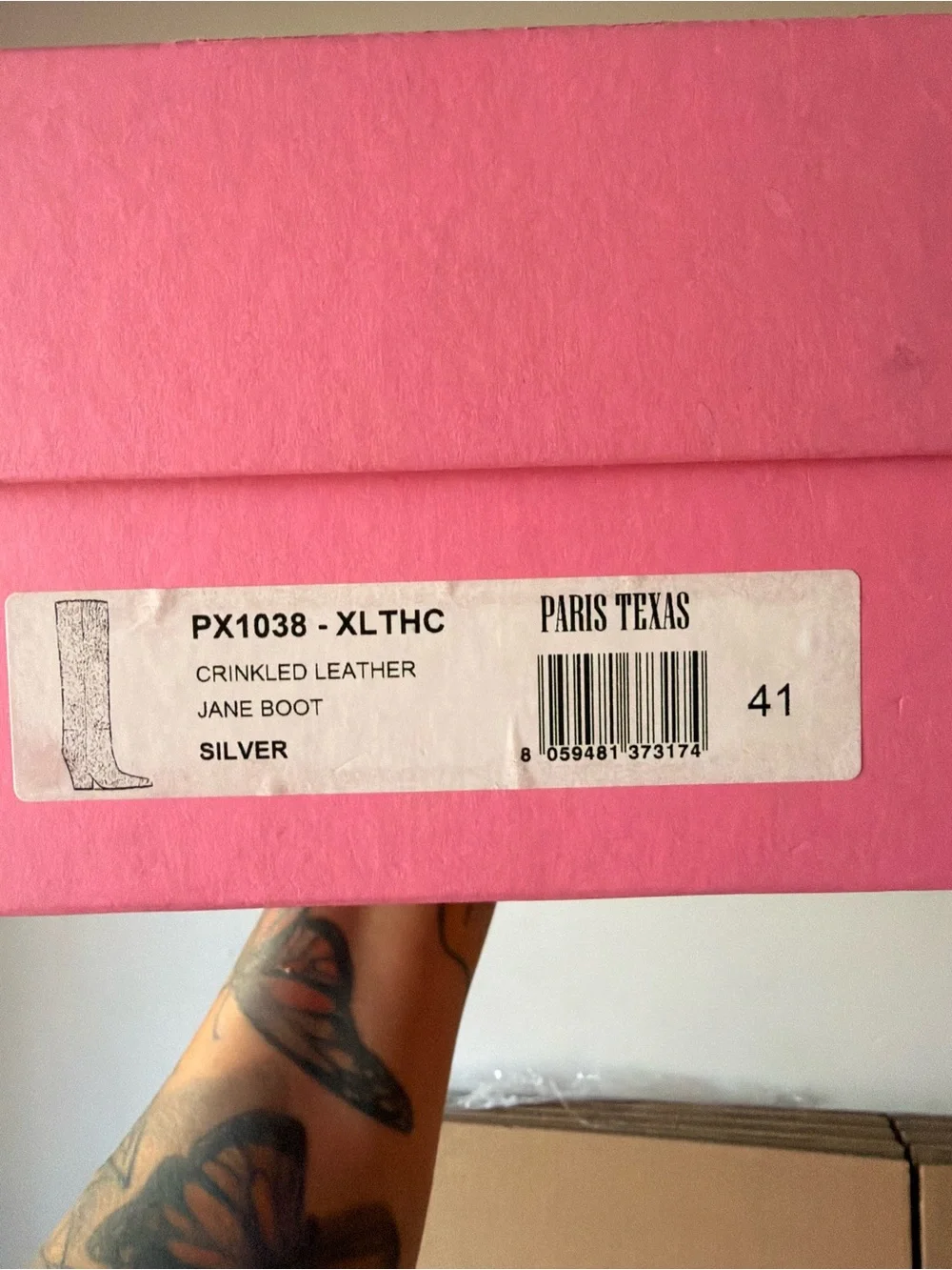 Paris Texas Jane Silver Over-the-Knee Crinkled Leather Metallic Boots New In Box